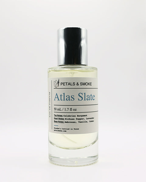 Atlas Slate perfume in its original clear glass bottle